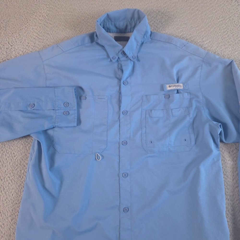 Columbia Shirt Mens L Blue Tamiami II PFG Ripstop Vented Long Sleeve Sun Top